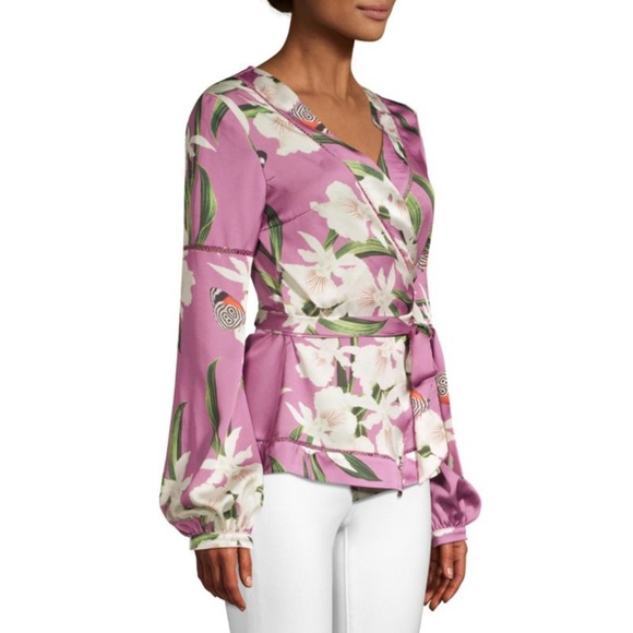 PatBO - Orchid Print Wrap Blouse - Violet - Picture 2 of 14